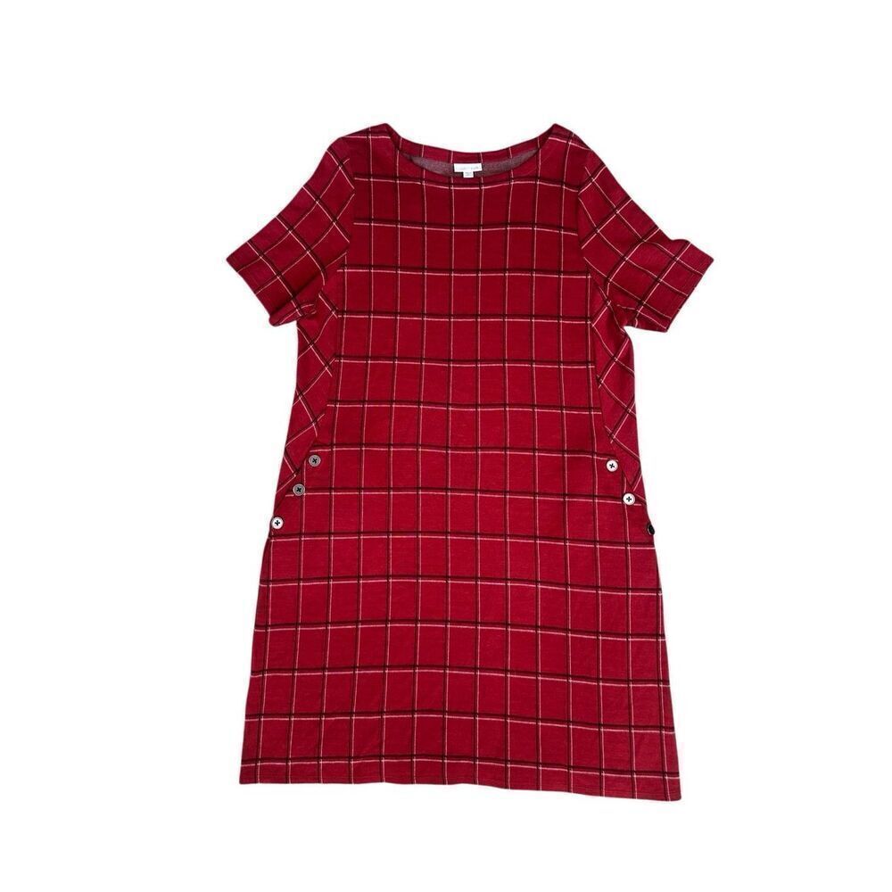 J. Jill Ponte Knit Red Plaid Windowpane Sheath Shift Short Sleeve Dress XLP